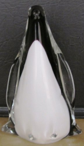 GORGEOUS MURANO GLASS PAPER WEIGHT FIGURINE PENGUIN WHITE BLACK