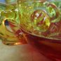 VINTAGE ORANGE RED AMBERINA DOUBLE HANDLE SCALLOPED BOWL JEANNETTE AZTEC ROSE