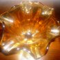 VINTAGE MARIGOLD AMBER GLASS CONVOLUTED RUFFLED PEDESTAL VASE DESERT BOWL DISH