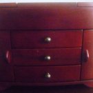 GORGEOUS RED WOOD JEWELRY BOX MULTIPLE COMPARTMENTS 3 DRAWERS BLACK VELOUR LINING