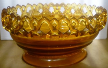 VINTAGE IMPERIAL IG AMBER GLASS LACE EDGE PEDESTAL OVAL BOWL 'NEST'