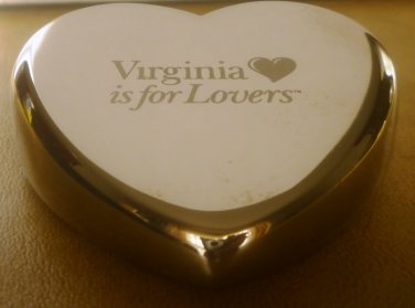 CHARMING POLISHED STAINLESS STEEL ETCHED VIRGINIA FOR LOVERS PAPER WEIGHT HEART