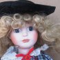 BEAUTIFUL BISQUE PORCELAIN ADELCO DOLL 14' W/STAND CHECKERED OUTFIT