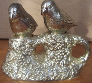 VINTAGE SILVERPLATED PARAKEET BIRDS SALT & PEPPER SHAKERS W/STAND NEST JAPAN