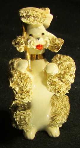 GORGEOUS VINTAGE LEFTON PORCELAIN SPAGHETTI POODLE W/UMBRELLA FIGURINE GOLD