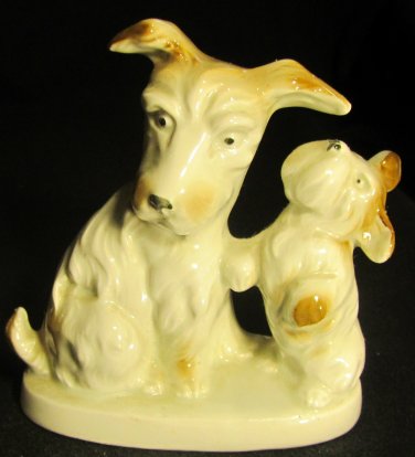ANTIQUE BOHEMIAN PORCELAIN FOX TERRIER DOGS GROUP FIGURINE #11072