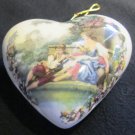VINTAGE PORCELAIN HANDPAINTED PASTORAL SCENE ORNAMENT POTPOURRI POMANDER HEART