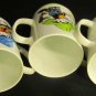 CHARMING PORCELAIN SET 3 DOUBLE HANDLE STACKABLE COWBOY KIDS MUGS CHILD GIRL BOY