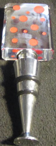 UNIQUE GLASS BOTTLE STOPPER RED POLKA DOTS STEEL RUBBER