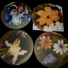 GORGEOUS HANDPLAINTER ORIGINALS BY COASTERSTONE FLOWER COASTERS SET OF 4 NMB