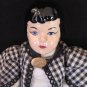 UNIQUE VINTAGE GLAZED PORCELAIN VELMA DOLL BY V. DOWWLING ORIGINAL CHECKERED