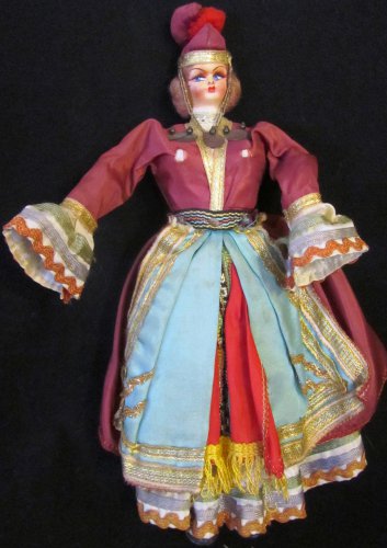 VINTAGE ANTIQUE CLOTH & PLASTIC DOLL FIGURINE BALKANS TURKISH OUTFIT