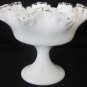 GORGEOUS FENTON SILVERCREST WHITE TO CLEAR GLASS PEDESTAL RUFFLED EDGE BOWL VASE