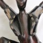 FOLK ART DOMINICAL REPUBLIC CARVED WOOD SCULPTURE FIGURINE WOMAN CARRIES LOTUS