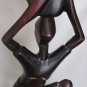 FOLK ART DOMINICAL REPUBLIC CARVED WOOD SCULPTURE FIGURINE WOMAN CARRIES LOTUS