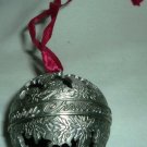 VINTAGE CHRISTMAS PEWTER BALL ORNAMENT 'MERRY CHRISTMAS' HOLY LEAVES