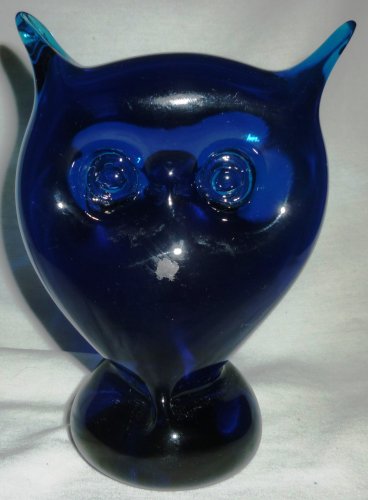 MURANO COBALT GLASS OWL FIGURINE PAPERWEIGHT