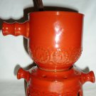 RED FRIESLAND MELITTA GERMANY CERACRON FONDUE BUTTER WARMER 4PCS SET/2 GERMANY