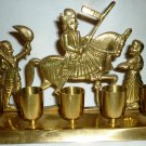 STUNNING VINTAGE SOLID BRASS MYANMAR SIAMESE WARRIOR HORSE 5 CUP CANDLE HOLDER