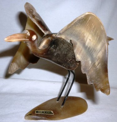 BEAUTIFUL HAND CARVING HORN BONE STORK BIRD SCULPTURE FIGURINE KOREA