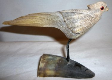 BEAUTIFUL HAND CARVING HORN BONE BIRD ETCHED KOREA