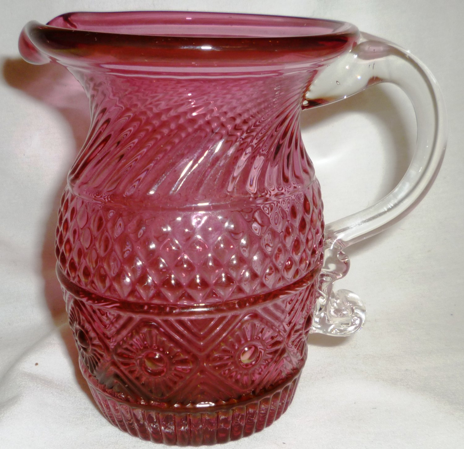 VINTAGE PILGRIM CRANBERRY GLASS BENNINGTON PATTERN CREAMER CRUET SMALL