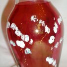 VINTAGE FENTON RUFFLED CLEAR EDGE CRANBERRY GLASS VASE PAINTED FLOWERS