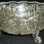 VINTAGE CLEAR CRYSTAL GLASS SAWTOOTH EDGE STAR & FAN DESIGN CANDY BOWL TREE FEET