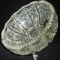 VINTAGE CLEAR CRYSTAL GLASS SAWTOOTH EDGE STAR & FAN DESIGN CANDY BOWL TREE FEET