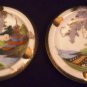 ANTIQUE SHOZAN STUDIO HAND PAINTED KUTANI PORCELAIN RARE ASHTRAY SET OF 2 24K