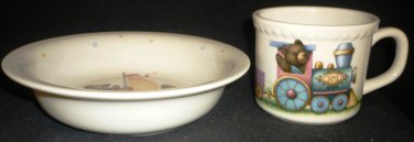 CHARMING PORCELAIN LENOX CHINA BEARS HEIRLOOM COLLECTION CHILD'S CUP & BOWL SET