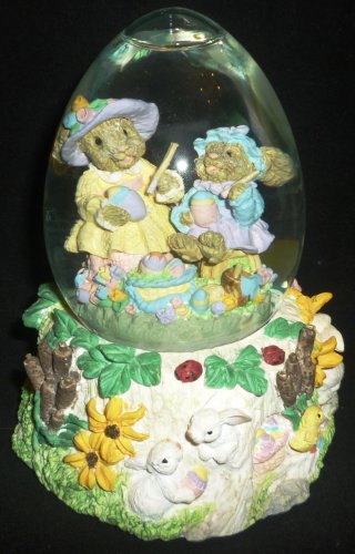 EASTER EGG WATER GLOBE MUSIC BOX HAPPY BUNNIES