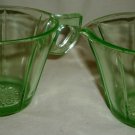 VINTAGE US JADITE GREEN VASELINE URANIUM GLASS SUGAR BOWL & CREAMER SET