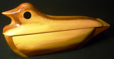 VINTAGE UNIQUE CARVED WOOD DUCK BIRD ROTATING LID TOOTHPICK HOLDER CONCEALED