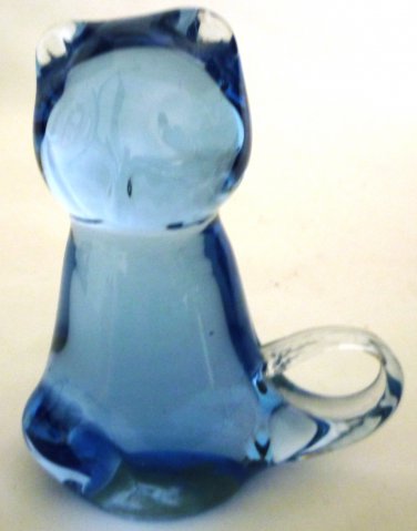 UNITED STATES COMMEMORATIVE FINE ARTS GALLERY BLUE GLASS FIGURINE KITTY CAT