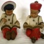 ANTIQUE HANDPAINTED STONE CARVING CHINESE READING GIRL & BOY FIGURINE BOOKENDS