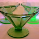 VINTAGE GREEN URANIUM VASELINE FEDERAL GLASS OPTIC PANEL DESSERT GLASS SET OF 12