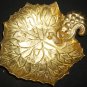 VINTAGE SOLID BRASS HEAVY VINE GRAPE LEAF DISH ASHTRAY