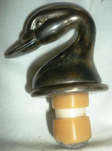 UNIQUE VINTAGE SILVERPLATED DUCK SWAN HEAD BOTTLE STOPPER