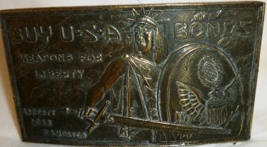 SOLID BRASS BRONZE WESTERN BUCKLE BUY USA BONDS FOR ECONOMY CODY STAMPING USA