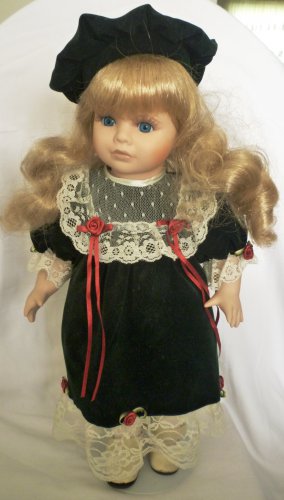 CHARMING PORCELAIN DOLL ALL READY FOR CHRISTMAS CELEBRATION