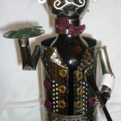 WHIMSICAL UNIQUE ARTIST CRAFTED WINE BOTTLE HOLDER WROUGHT METAL WAITER MUST SEE
