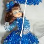 VINTAGE BLUE ROSETTE BEADS DOLL WITH UMBRELLA