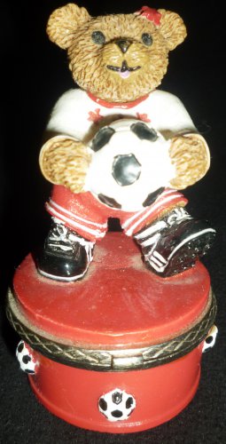 CHARMING STAR SOCCER PLAYET 'GOOAL' FIGURINE BEAR TRINKET BOX BY CLAIRE'S