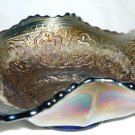 ANTIQUE FENTON BLUE CARNIVAL GLASS CONVOLUTED CANDY BOWL DISH WITH HANDLES