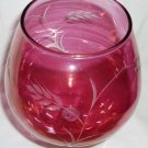 VINTAGE CRANBERRY PINK GLASS ETCHED WHEAT COGNAC BRANDY BALL SNIFFER