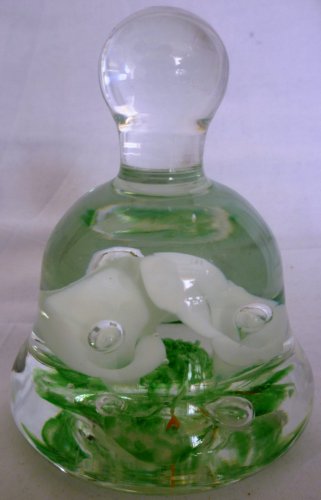 BEAUTIFUL MURANO ITALY GLASS BELL PAPER WEIGHT WHITE LILIES FLOWERS