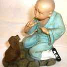 CHARMING FIGURINE ASIAN CHINESE BOY WITH THE DOG