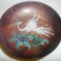 VINTAGE PEDESTAL BOWL DISH COPPER WITH PAINTED STORK BIRD