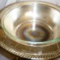 VINTAGE SILVERPLATED ROUND CHAFING LIDDED DISH WITH GLASS LINER WOOD HANDLE